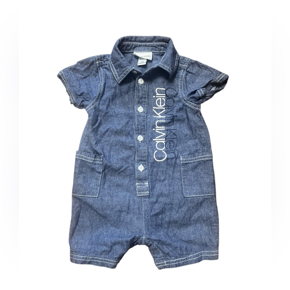 Calvin Klein Boys 12m Button Down Denim Short Sleeve Romper